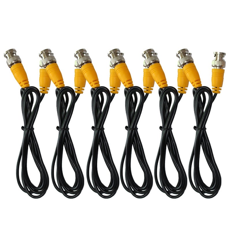 ANVISION 6-Pack Black 1m 3.3ft BNC Male to BNC Male Jumper Cable with Yellow Connector for CCTV DVR to TV System - Image 1